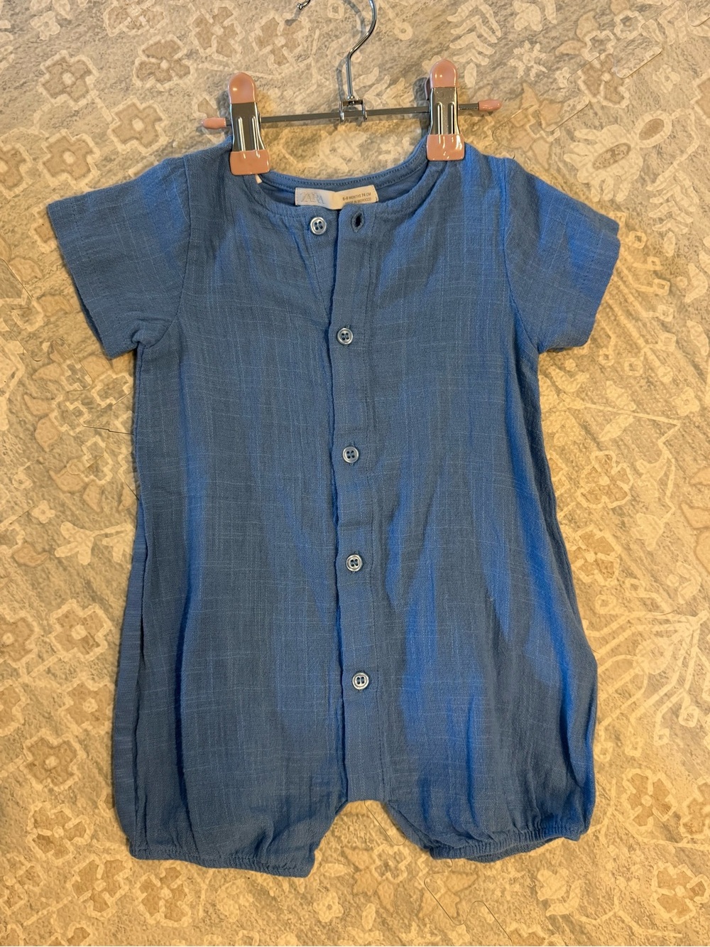 Zara Baby Blue Linen Blend Short Romper | 6–9 Months | Like New